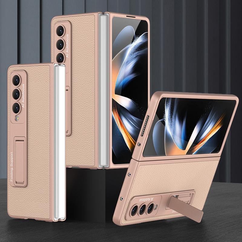 V562-D106757300ADE-202505291320-00 For Samsung Galaxy Z Fold4 5G Leather Case With Stand - Ultra Thin - Gold - Image 1