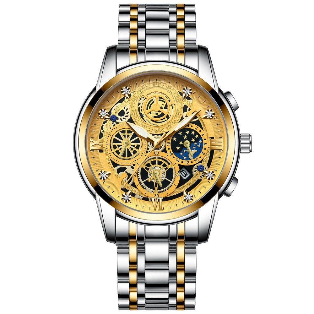 V562-D1076043060DBT-202504161905-00 Waterproof Luminous Quartz Watch with Multifunctional Design - Inter-Gold Gold Surface - Image 1