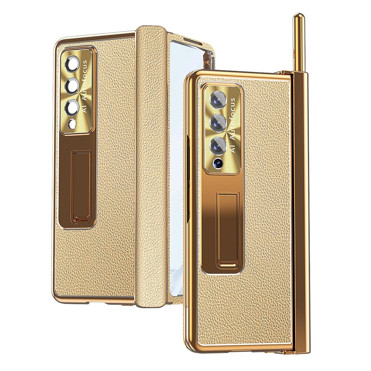 V562-D201994300ADE-202503211425-00 For Samsung Galaxy Z Fold4 5G Shockproof Magnetic Litchi Pattern Phone Case - Gold - Image 1