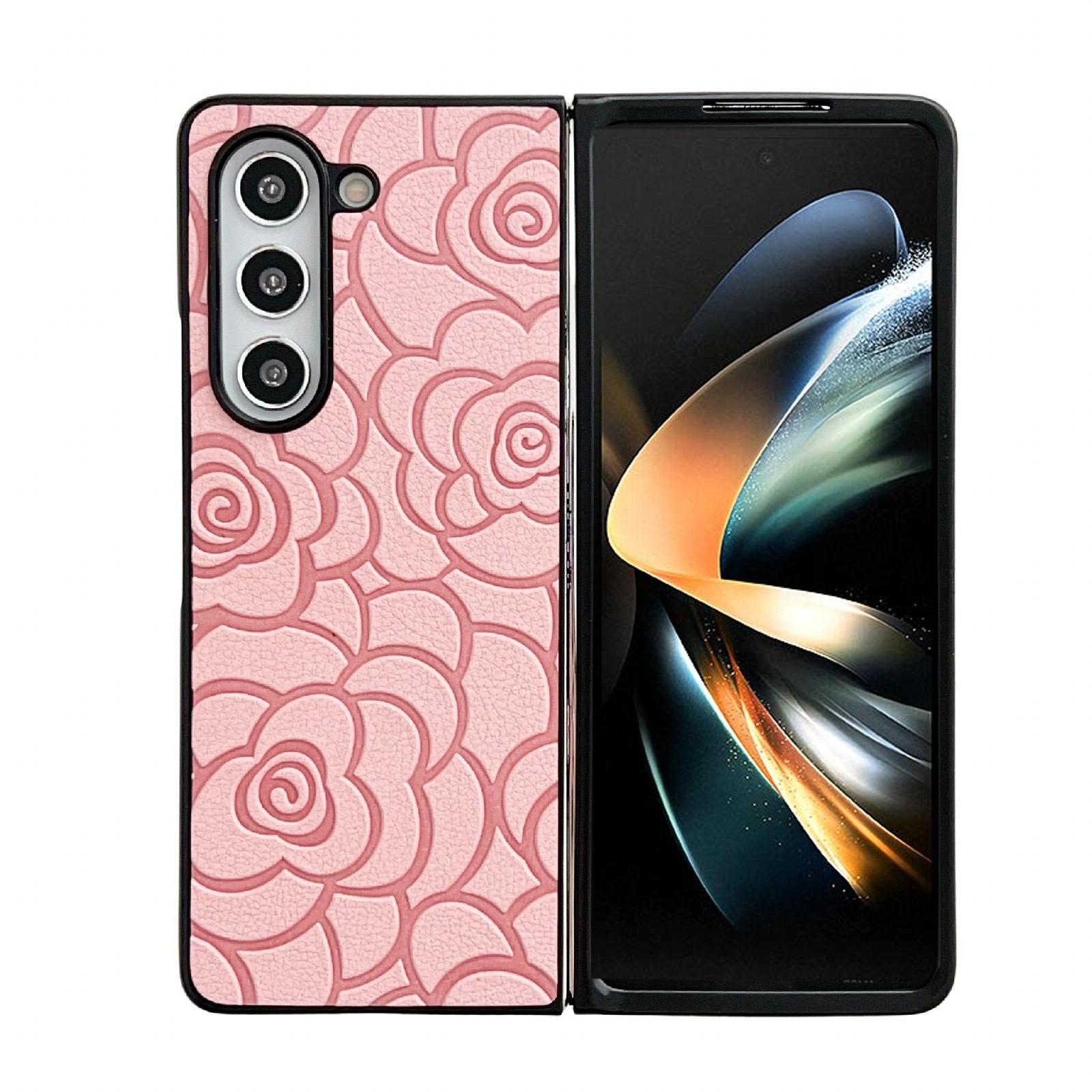 V562-D207289500ADE-202505221920-00 For Samsung Galaxy Z Fold4 5G Floral Print Protective Phone Case - Pink - Image 1
