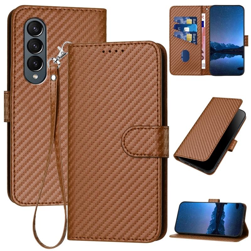 V562-D209615600ADE-202505221912-00 For Samsung Galaxy Z Fold4 5G Carbon Fiber Leather Phone Case With Lanyard - Coffee - Image 1