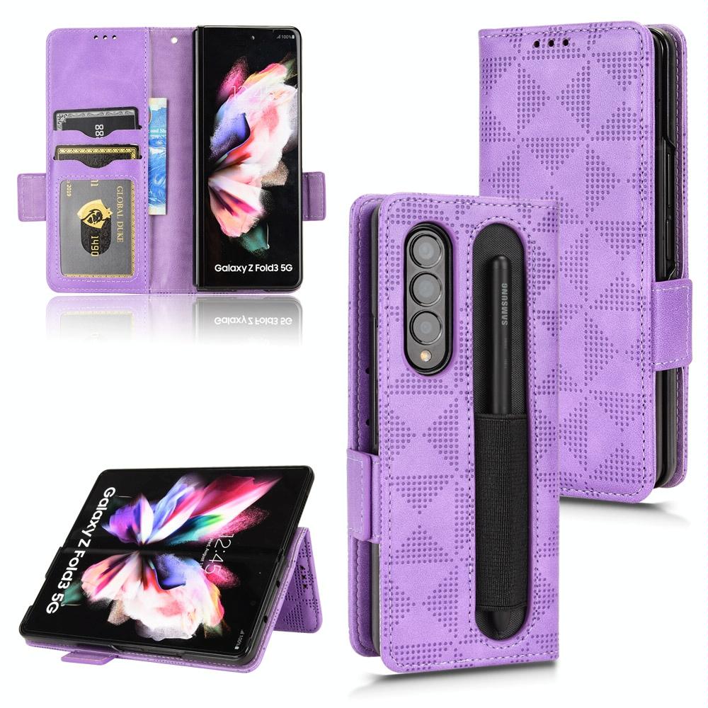 V562-D302583400ADE-202503211310-00 For Samsung Galaxy Z Fold4 5G Symmetrical Leather Triangle Phone Case - Purple - Image 1