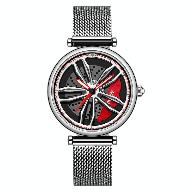 V562-D308432200ADE-202504171912-00 Women Quartz Watch with 3d Hollow out Wheel Design - Silver Red - Image 1