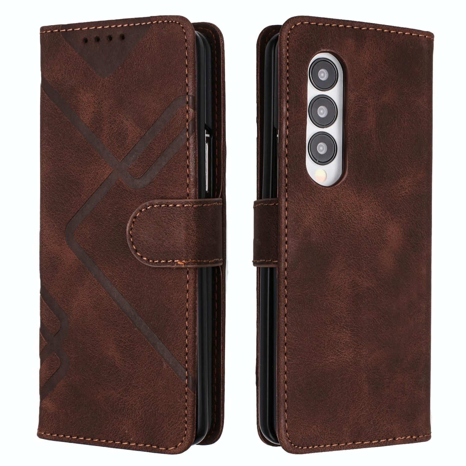 V562-D507362500ADE-202503211452-00 For Samsung Galaxy Z Fold4 5G Smooth Leather Phone Case - Line Pattern - Coffee - Image 1