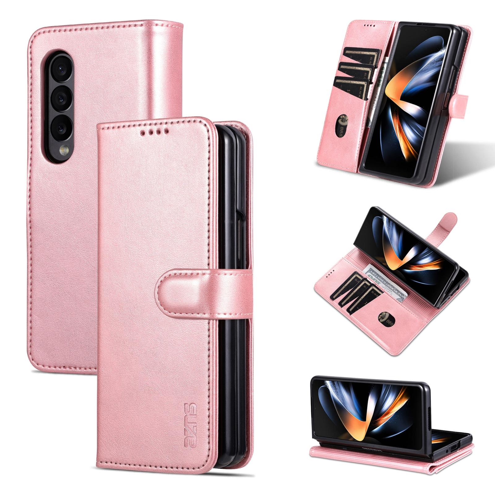 V562-D605186500ADE-202505221927-00 For Samsung Galaxy Z Fold4 5G Leather Phone Case - Smooth Calf Texture - Rose Gold - Image 1