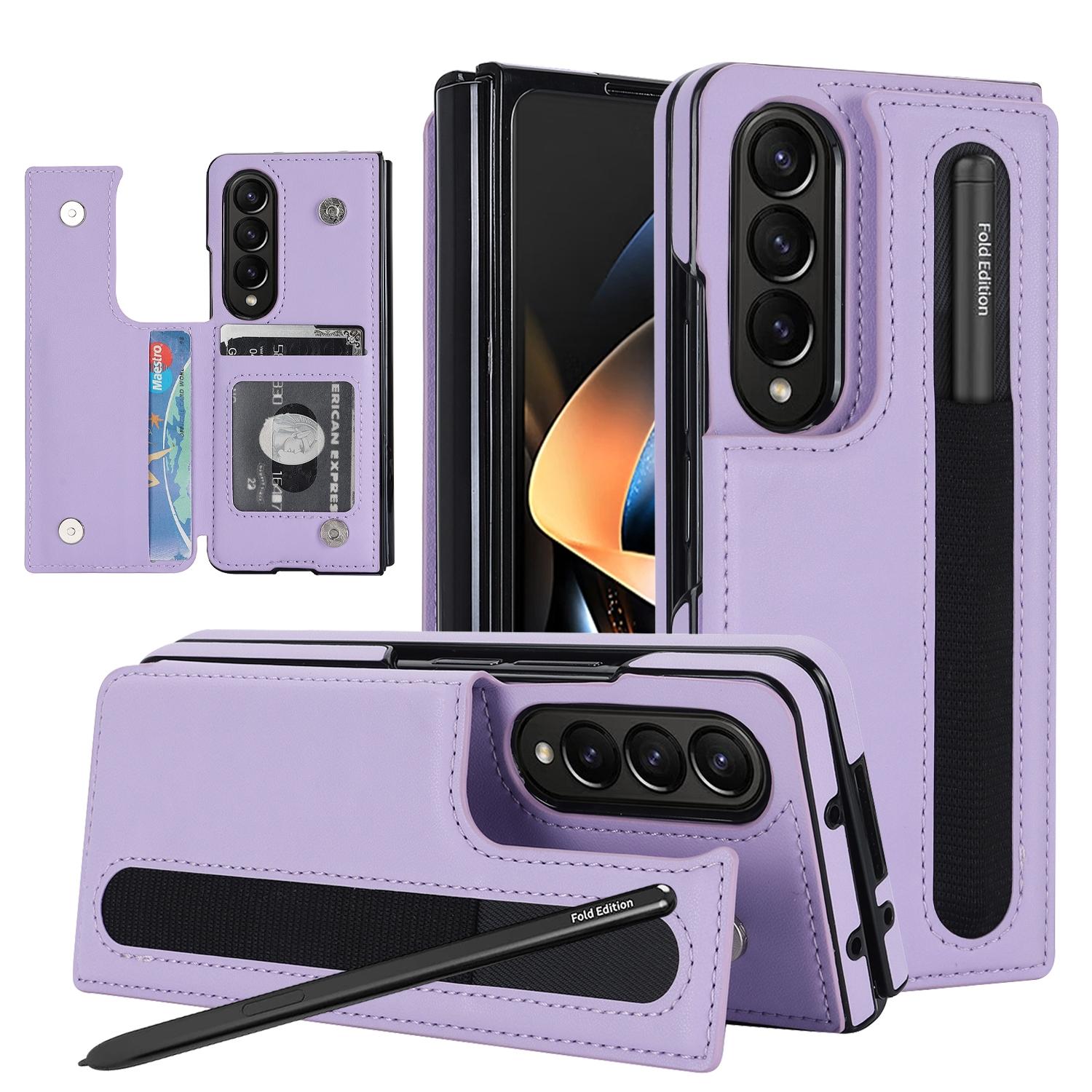 V562-E101307500ADE-202504292113-00 For Samsung Galaxy Z Fold4 5G Double Buckle Foldable Phone Case With Pen Slot - Purple - Image 1