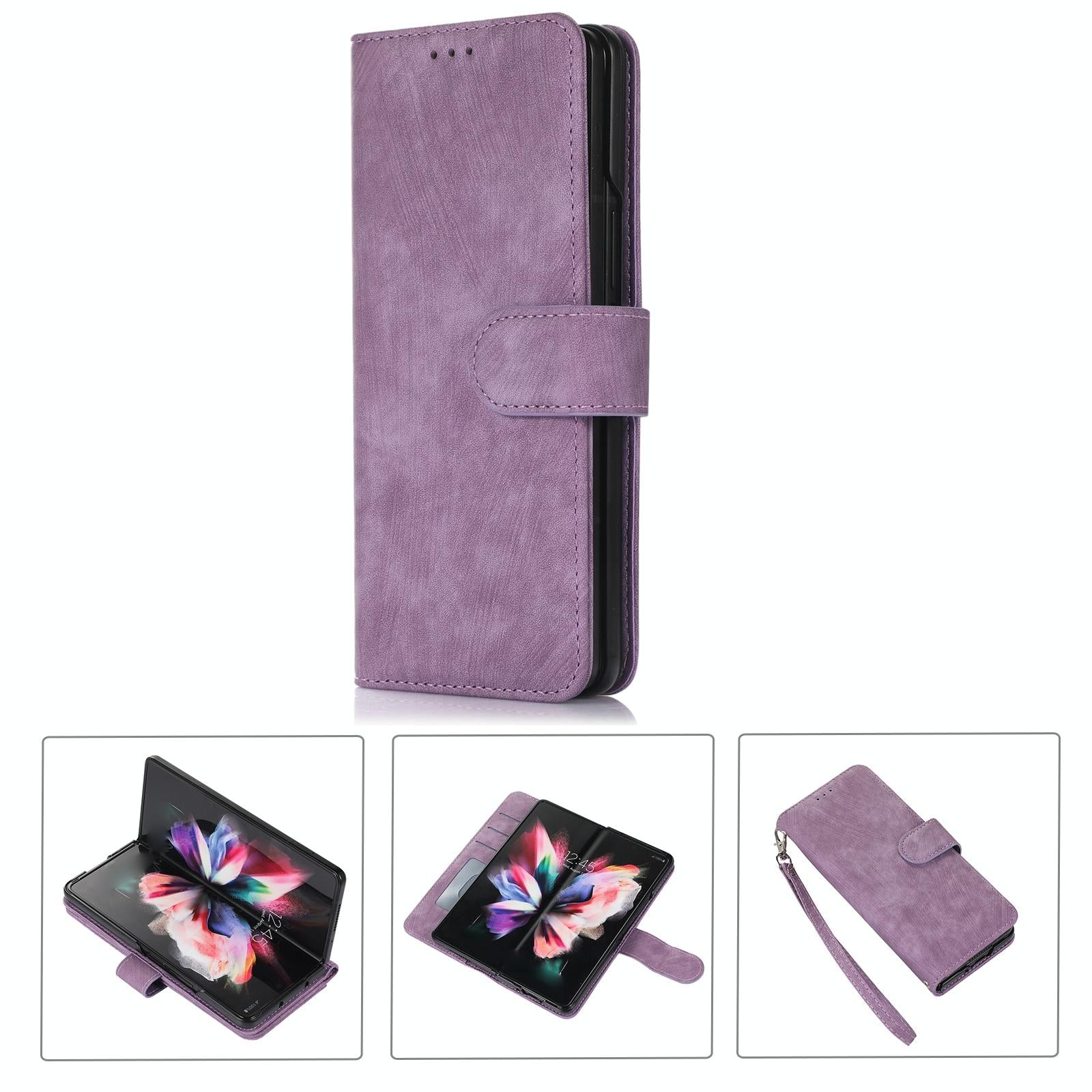 V562-E101913300ADE-202502241605-00 For Samsung Galaxy Z Fold4 5G Leather Phone Case With Pen Slot - Horizontal Flip - Purple - Image 1