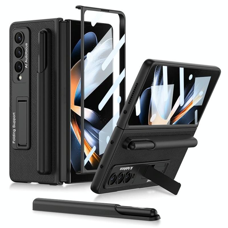 V562-E105458300ADE-202503211306-00 For Samsung Galaxy Z Fold4 5G Leather Case With Holder & Pen Slots - Thin & Shockproof - Carbon Fiber Texture - Image 1