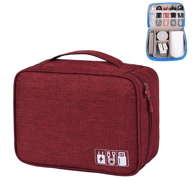 V562-E1069542060DBT-202503032006-00 Versatile Cationic Digital Storage Bag for Data Cables - Wine Red - Image 1