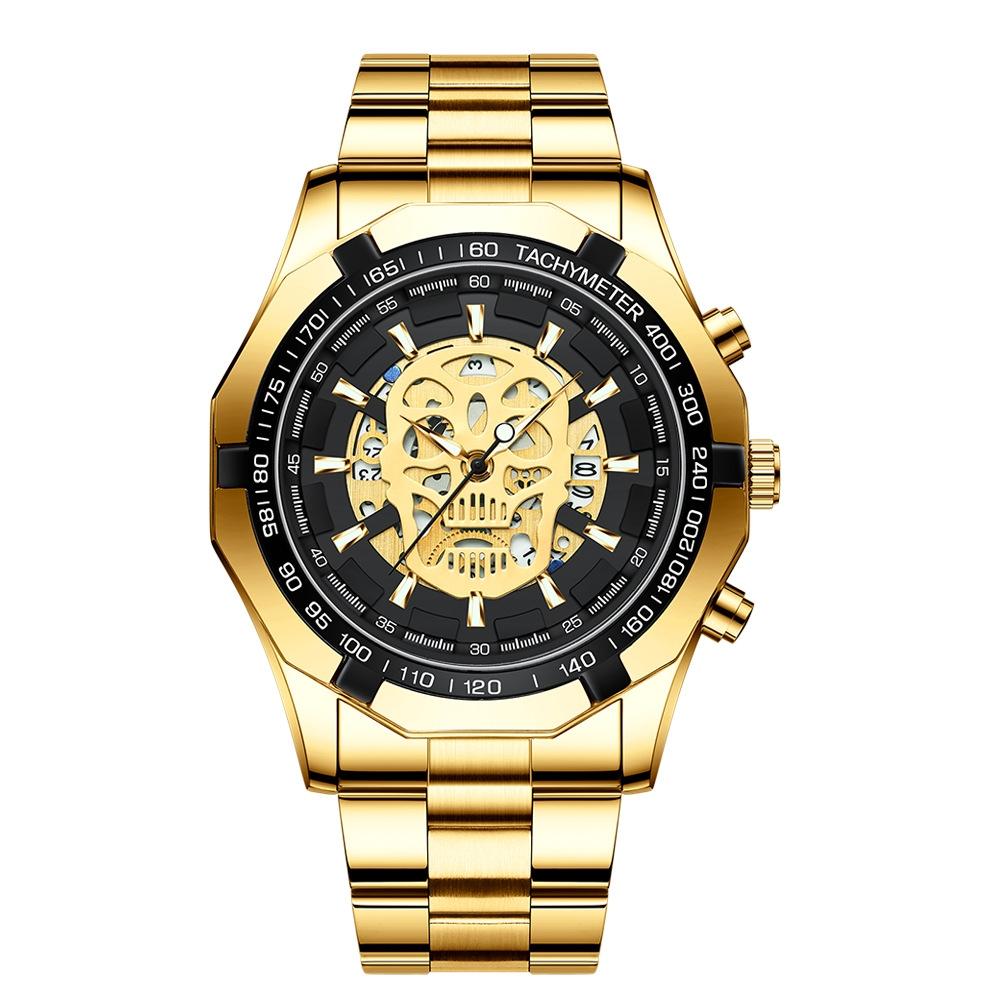 V562-E1097343060DBT-202504161906-00 Waterproof Luminous Skeleton Watch - 30m - Full Gold Black Gold Nail - Image 1