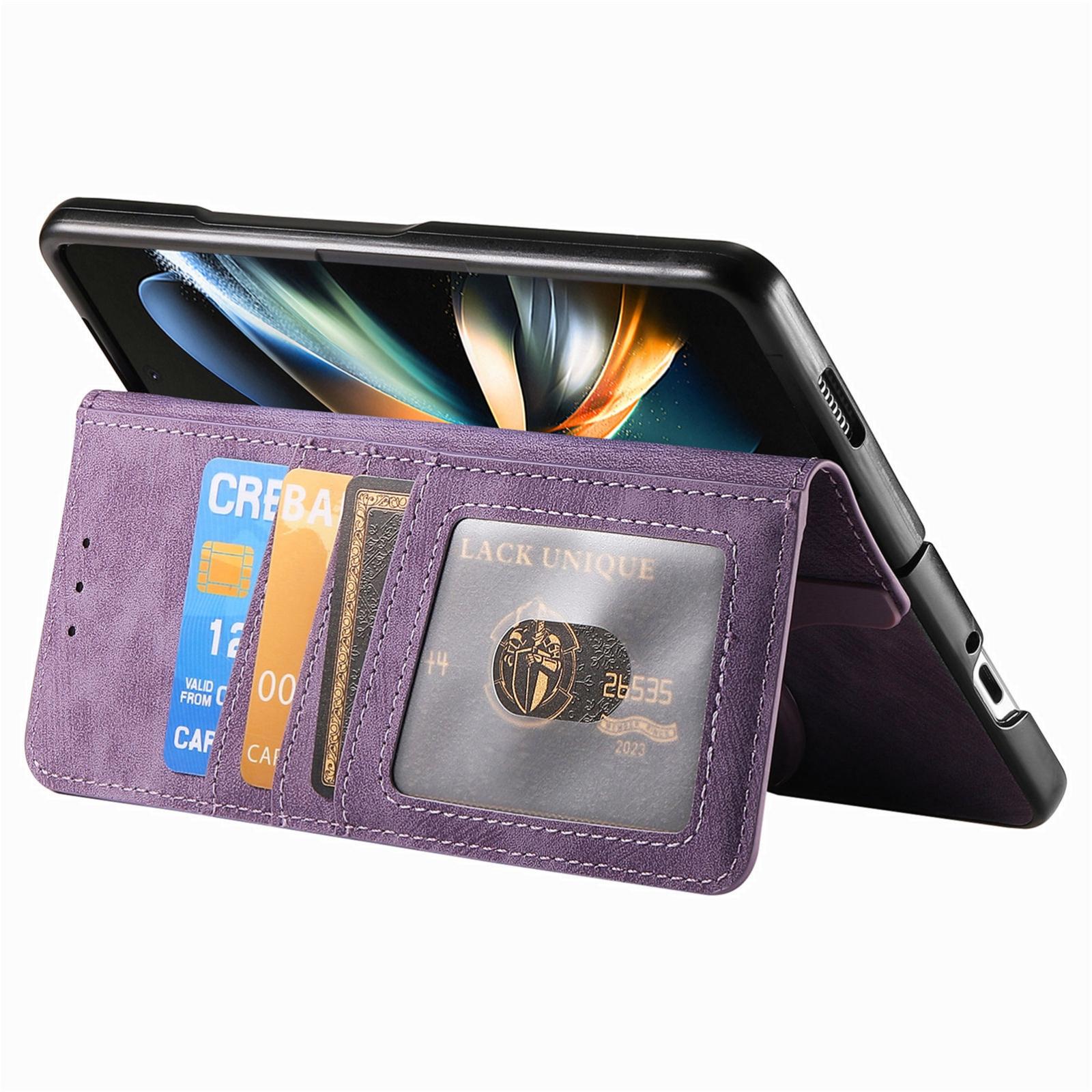 V562-E201844200AYS-202503211446-00 For Samsung Galaxy Z Fold4 5G Vintage Magnetic Wallet Case - Zipper Closure - Purple - Image 1