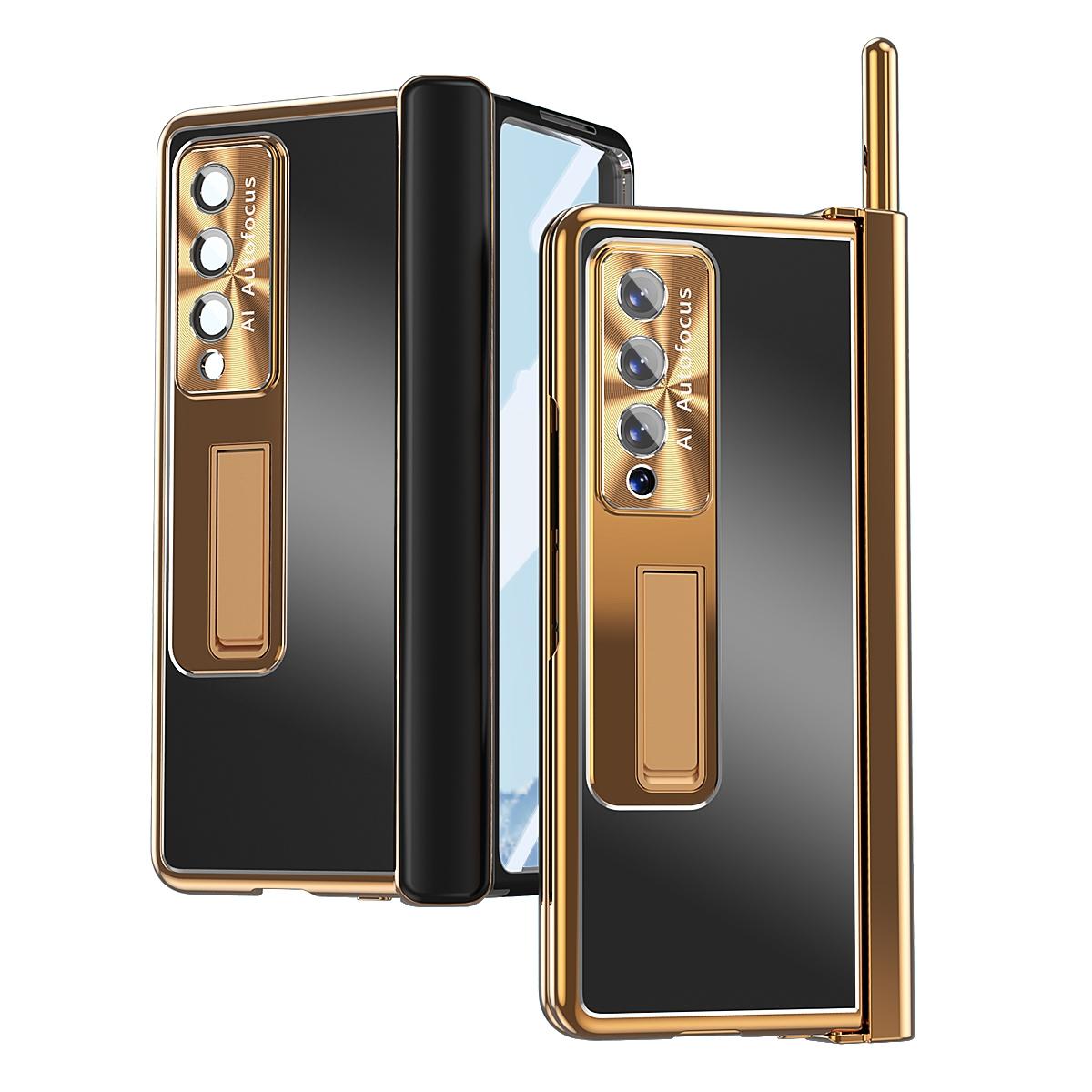V562-E202863300ADE-202503211340-00 For Samsung Galaxy Z Fold4 5G Shockproof Aluminum Double Hinge Case - Black Gold - Image 1