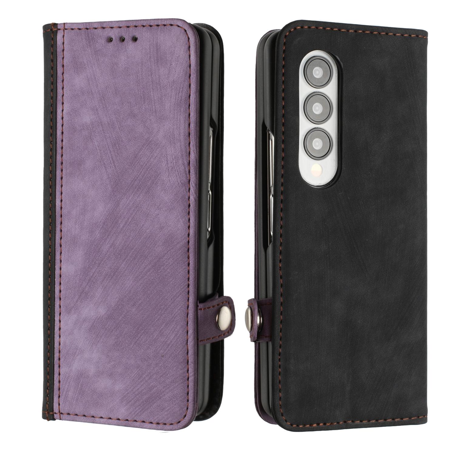 V562-E302909300ADE-202503211330-00 For Samsung Galaxy Z Fold4 5G Leather Phone Case With Side Buckle - Purple - Image 1