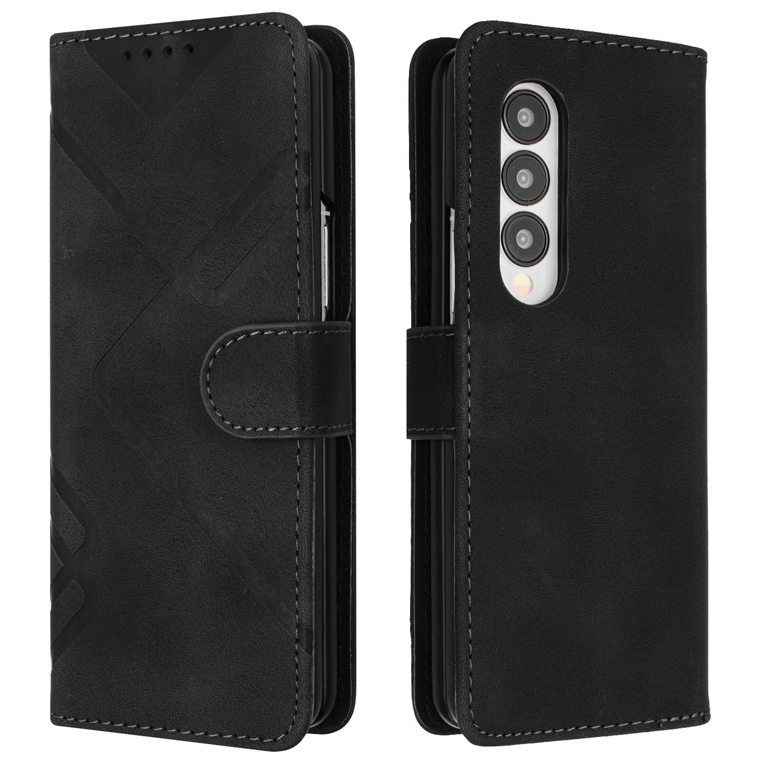 V562-E507362500ADE-202503211501-00 For Samsung Galaxy Z Fold4 5G Smooth Leather Phone Case - Line Pattern - Black - Image 1