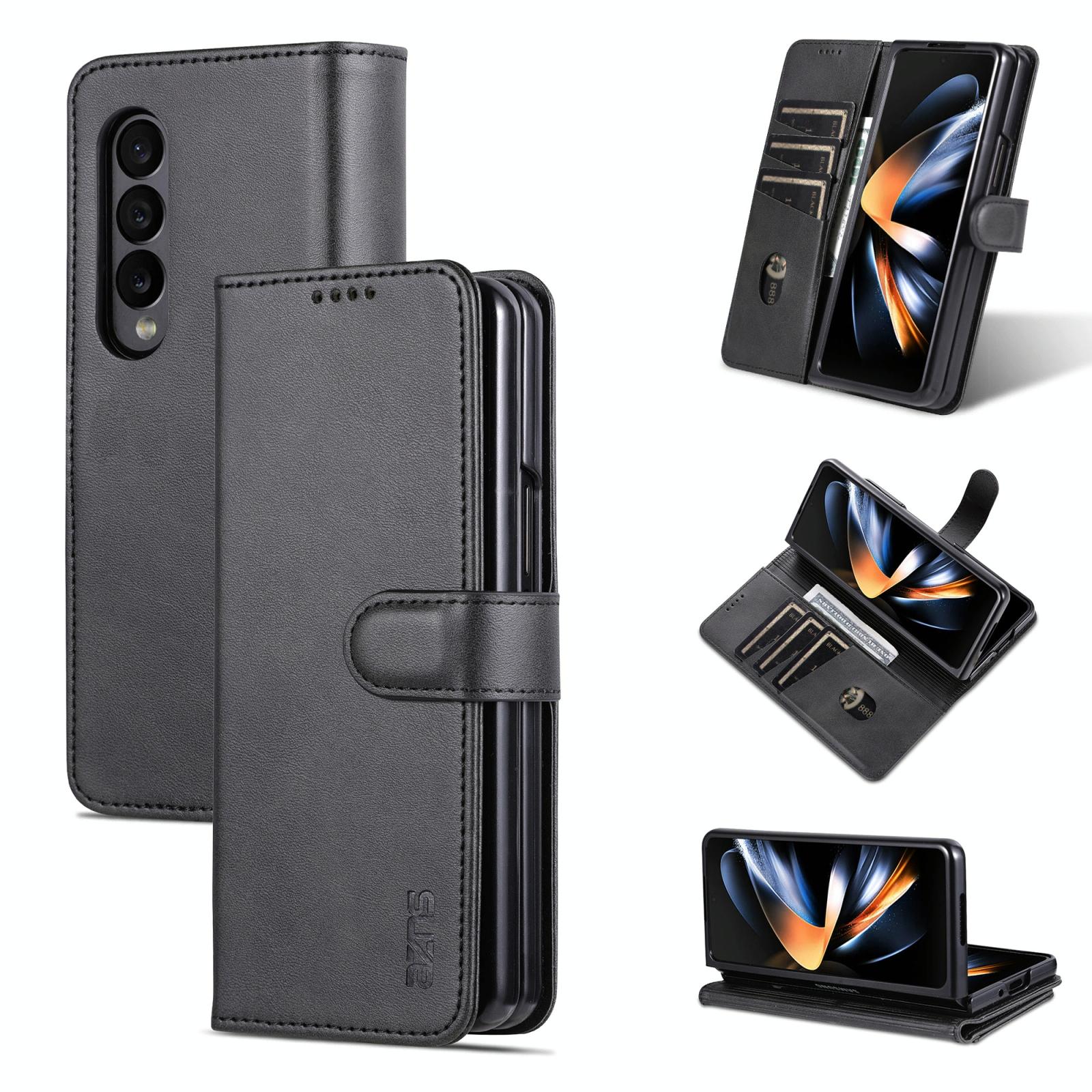 V562-E605186500ADE-202505221927-00 For Samsung Galaxy Z Fold4 5G Leather Phone Case - Smooth Calf Texture - Black - Image 1