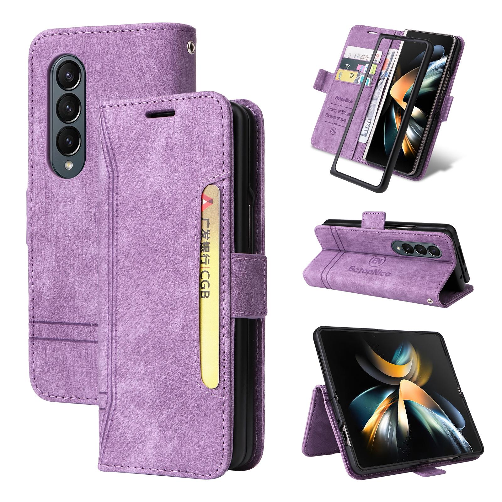 V562-E608927300ADE-202505221917-00 For Samsung Galaxy Z Fold4 5G Leather Dual Buckle Phone Case - Purple - Image 1