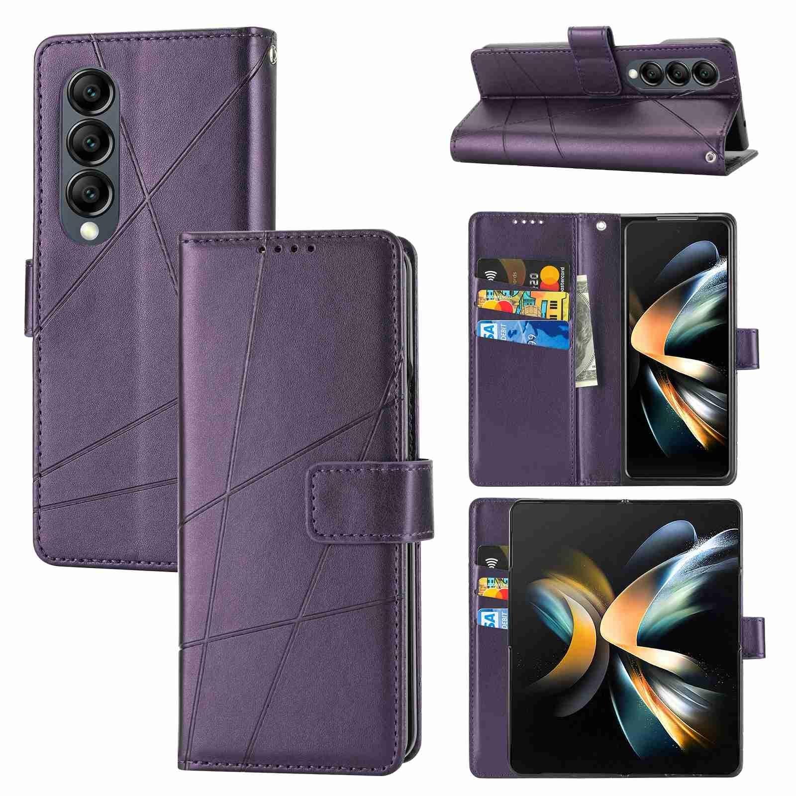 V562-F102570600ADE-202505221907-00 For Samsung Galaxy Z Fold4 5G Embossed Pu Leather Phone Case - Purple - Image 1