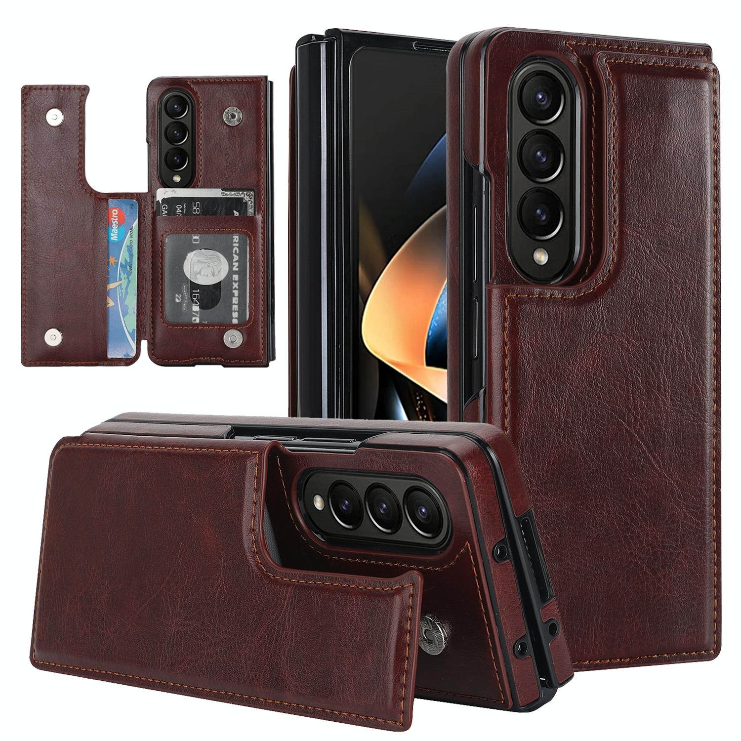 V562-F103307500ADE-202503211420-00 For Samsung Galaxy z Fold4 5G Foldable Phone Case with Double Buckle Card Slot - Brown - Image 1