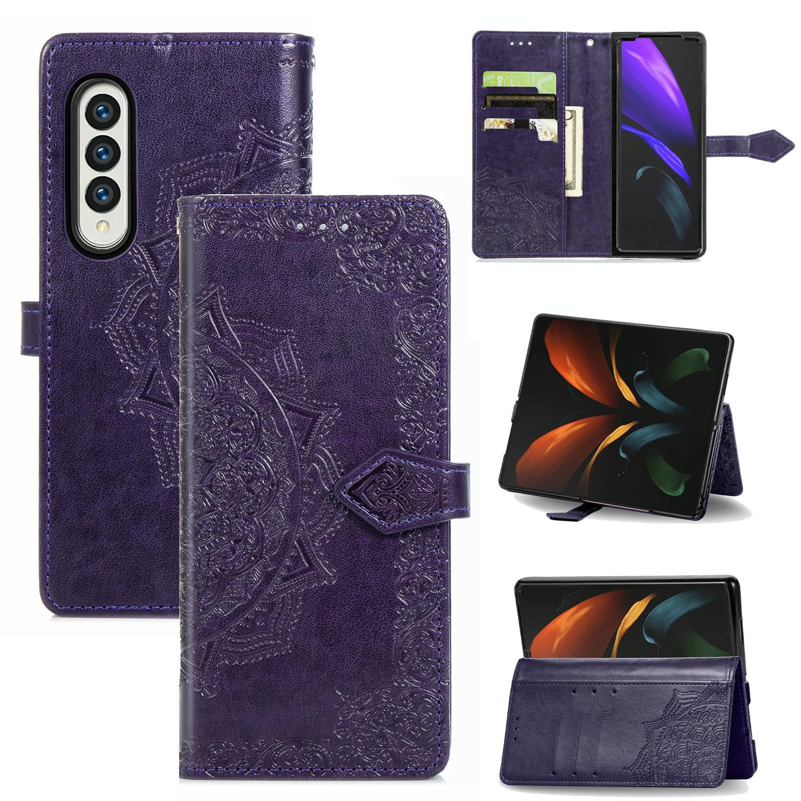 V562-F106859100AYS-202503211406-00 For Samsung Galaxy Z Fold4 5G Embossed Mandala Leather Phone Case - Purple - Image 1