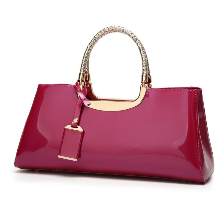 V562-F1091745950DBT-202502272035-00 Patent Leather Shoulder Bag for Women - Glue Closure - Rose Red - Image 1