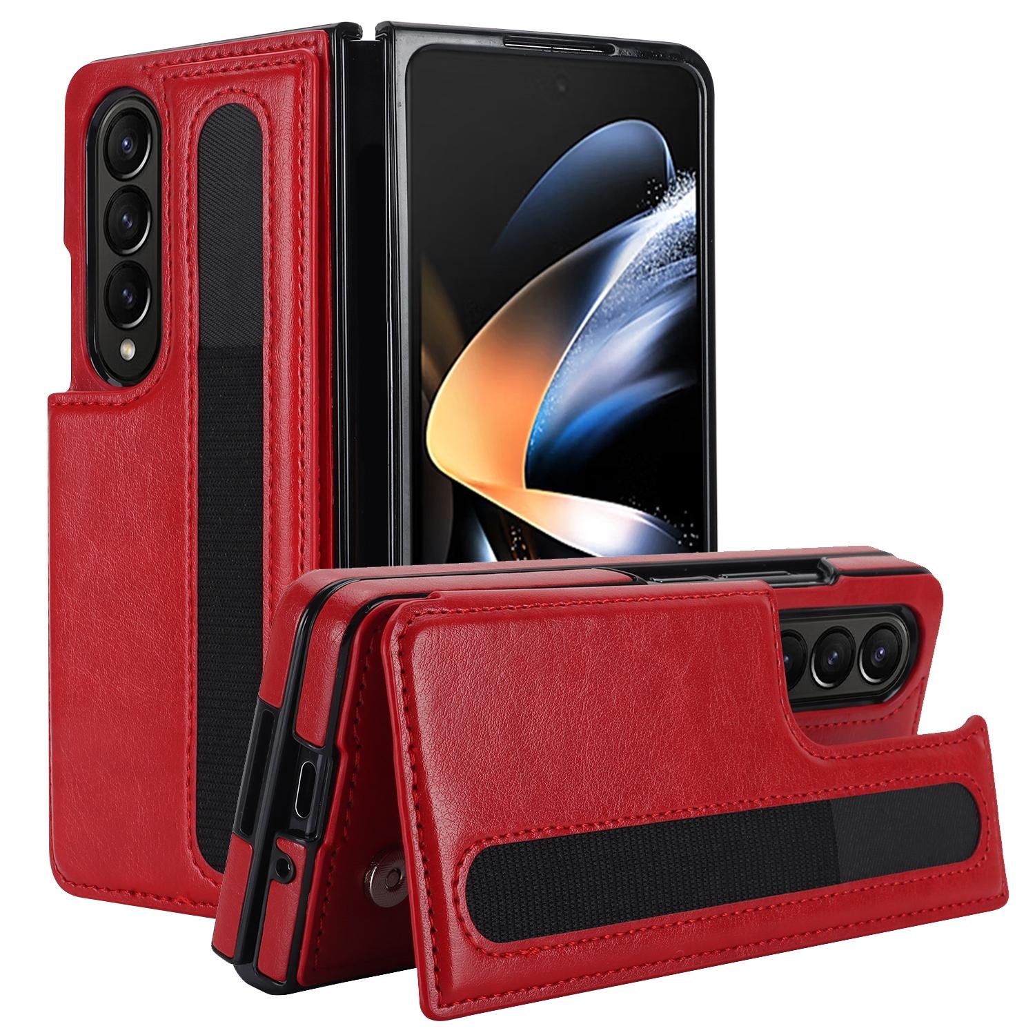 V562-F208741500ADE-202505221920-00 For Samsung Galaxy Z Fold4 5G Double Buckle Phone Case With Pen Slots - Red - Image 1