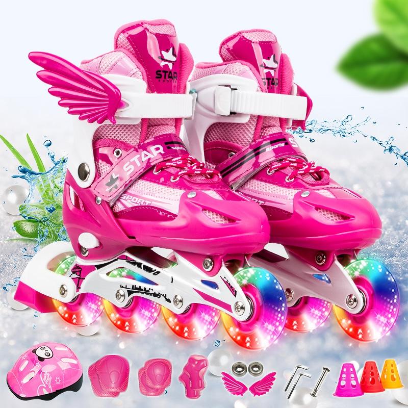 V562-F2783GO-202502241430-00 Adjustable Kids Roller Skates Set - Single Flash Wheels - Size s - Pink - Image 1