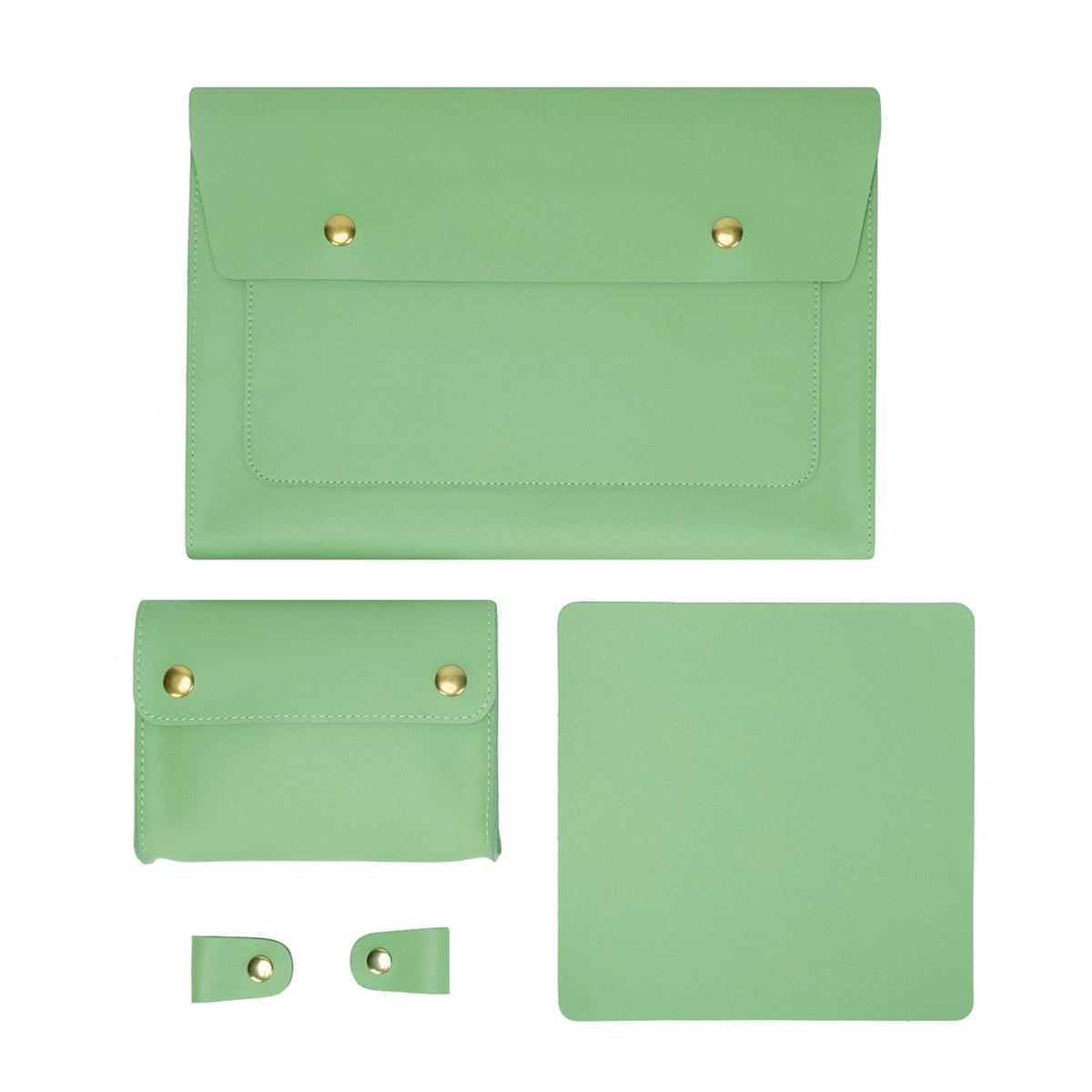 V562-F3061452060DBT-202504022016-00 Waterproof Leather Laptop Liner Bag - 15 Inches 3-in-1 Design - Avocado Green - Image 1