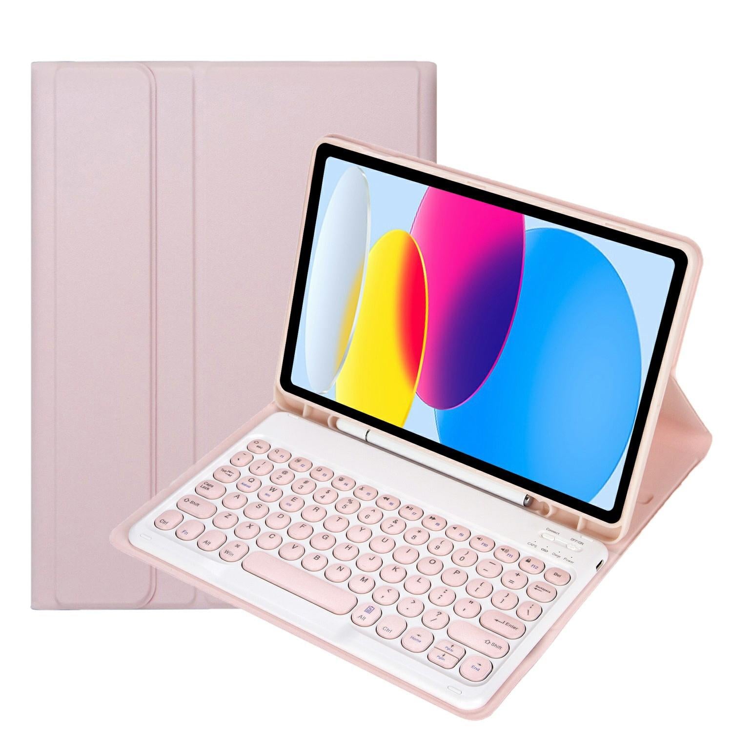 V562-F9837SAS-202504292030-00 2022 Ipad 10.9 Bluetooth Keyboard Leather Case With Pen Slot - Lambskin Texture - Pink - Image 1