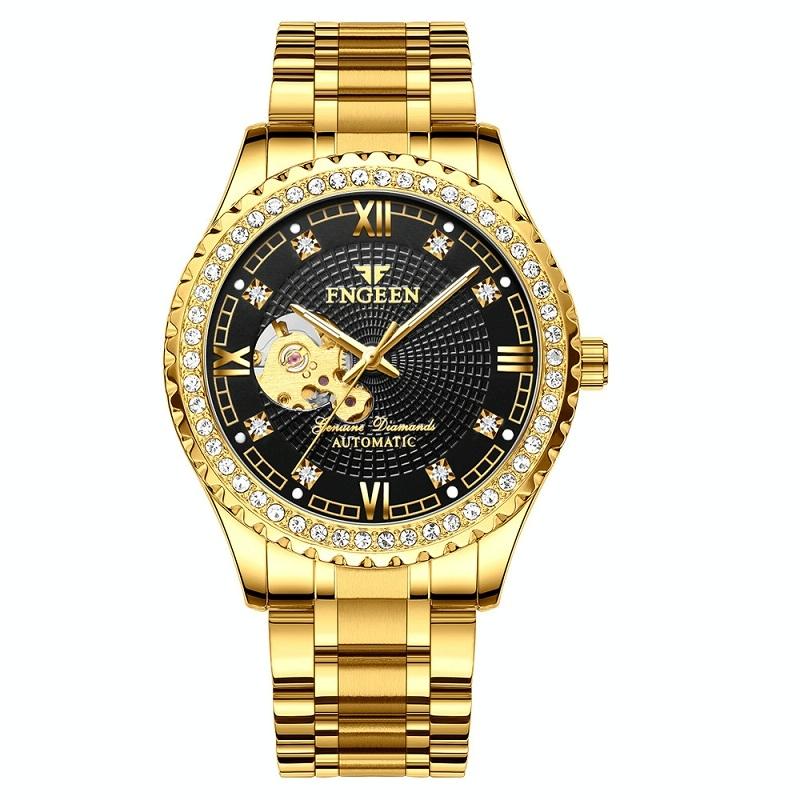 V562-G1011572650DBT-202503062020-00 Gold Automatic Mechanical Watch with Diamond Accents for Men - Image 1