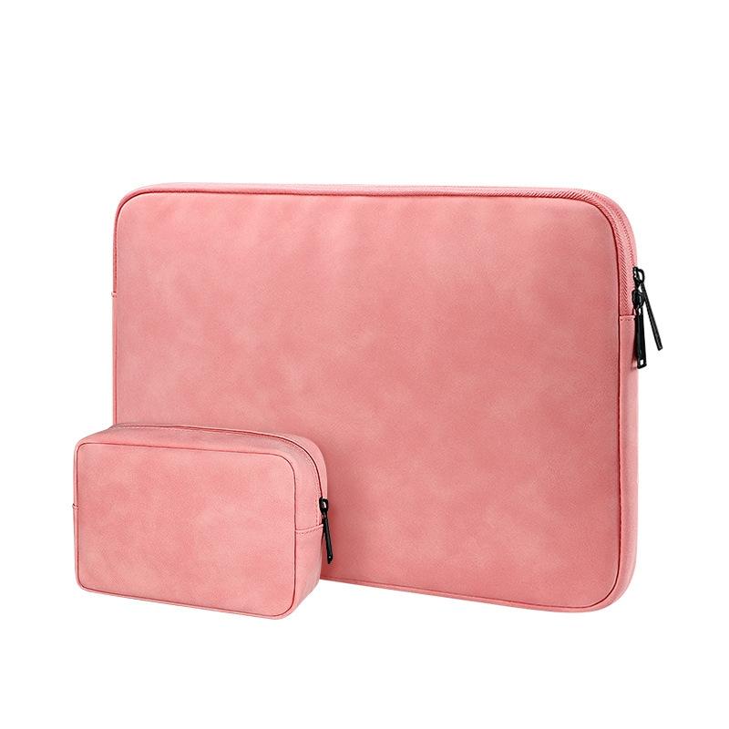 V562-G2044833060DBT-202504022106-00 Lightweight Waterproof Lambskin Laptop Sleeve - Fits 14.1-15.4 Inches - Pink With Bag - Image 1