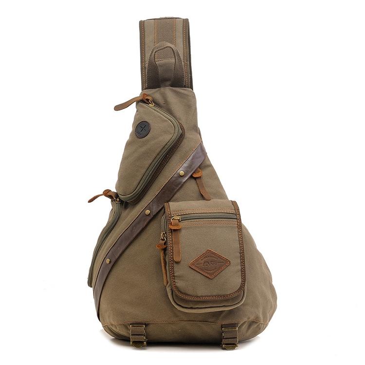 V562-GA3322BCC-202503041253-00 Multi Function Canvas Chest Bag Shoulder Messenger Crossby Bag - Army Green - Image 1
