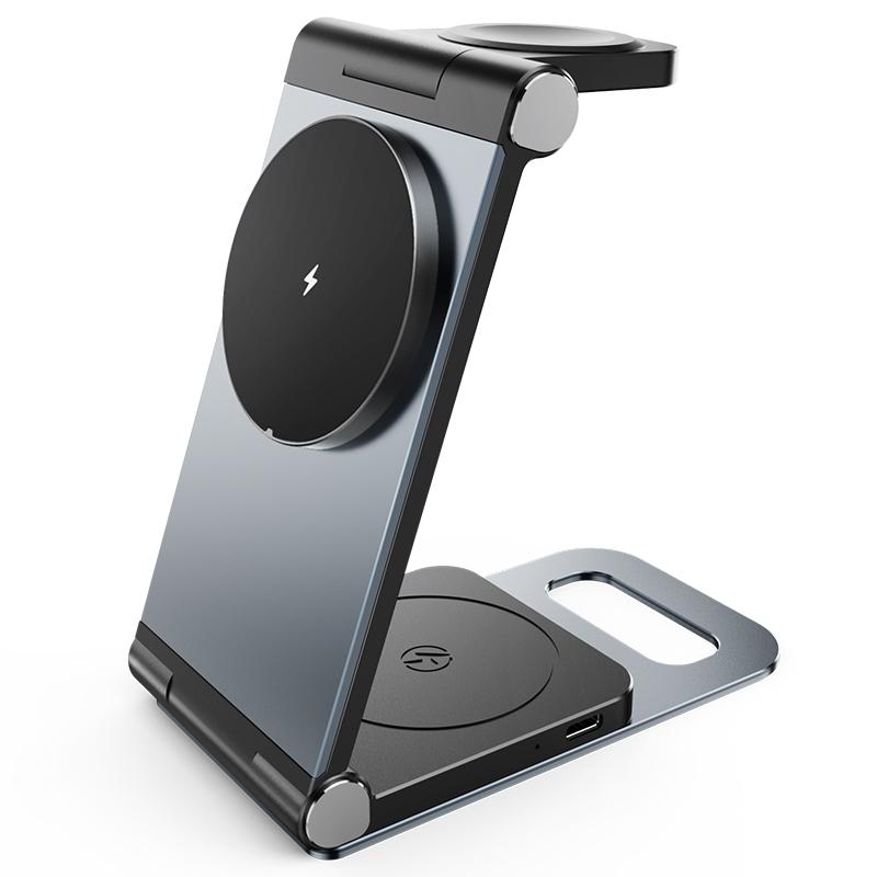 V562-GD8018G8PI-202504212007-00 15W 3 In 1 Foldable Desktop Wireless Charger - Dark Gray - Image 1