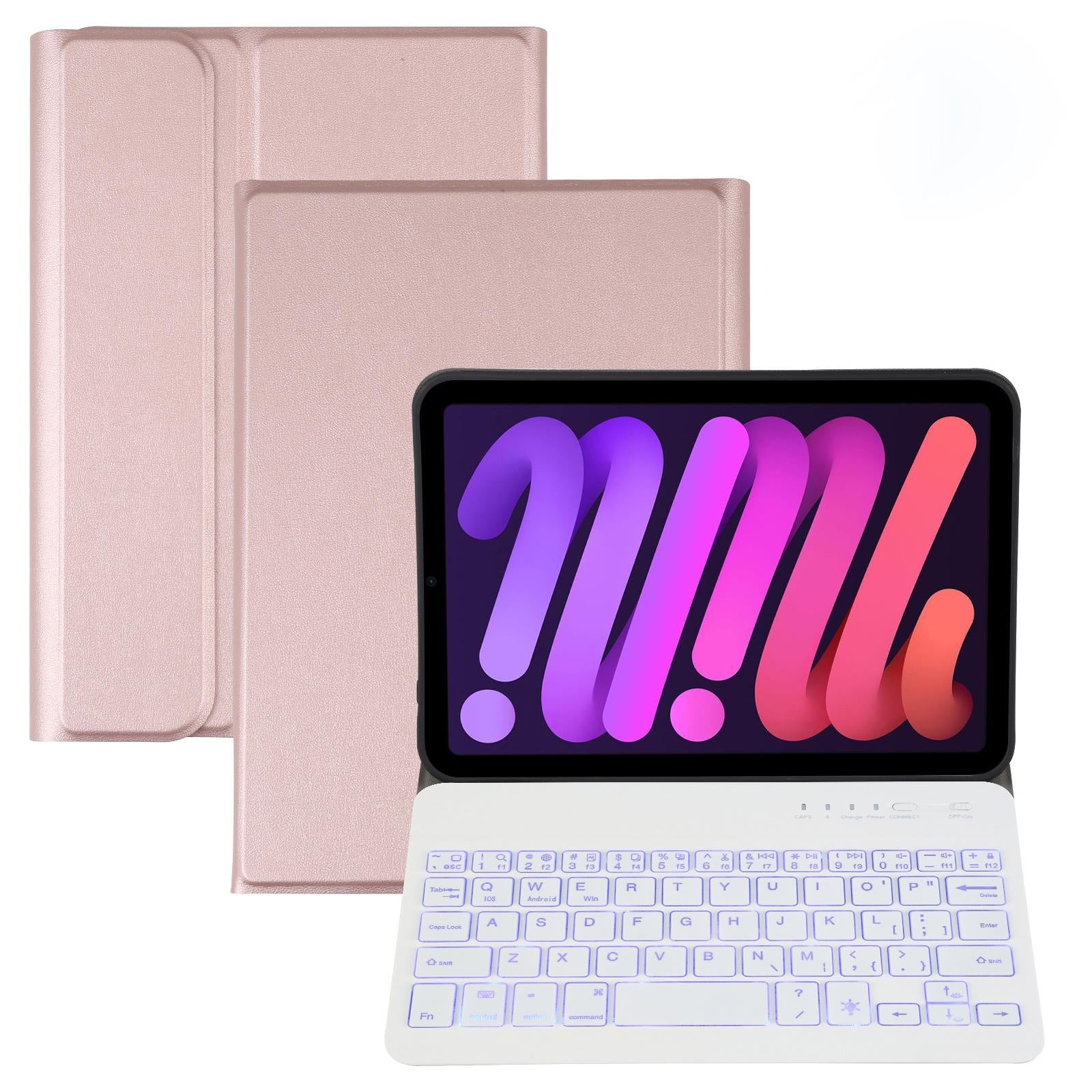 V562-GR7460CMW-202504292032-00 Ultra-Thin Bluetooth Keyboard Leather Case For Ipad Mini 6 With Detachable Lambskin Texture And Stand - Rose Gold - Image 1