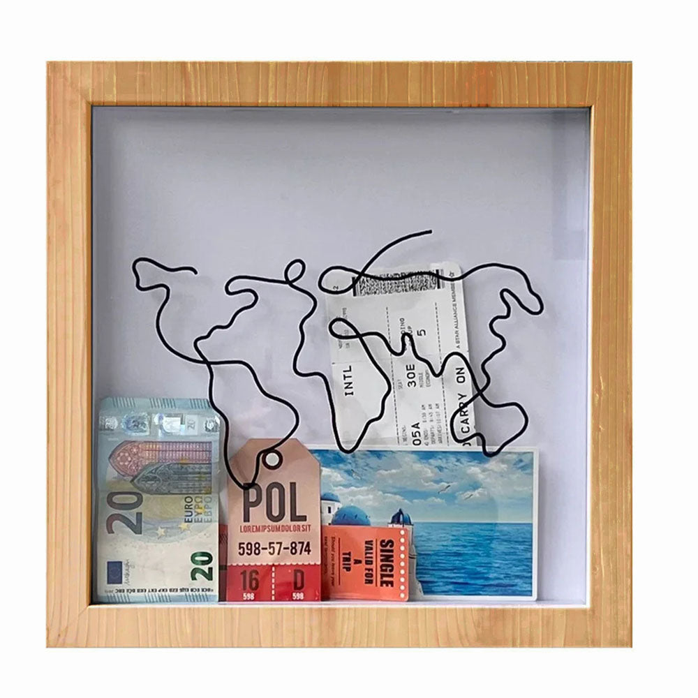 V562-GU24-JA322-SWOOD-202503280141-00 Vibe Geeks Adventure Archive Box Wood Frame Travel Tickets Keepsakes Storage Frame - Wood - Small - Image 1