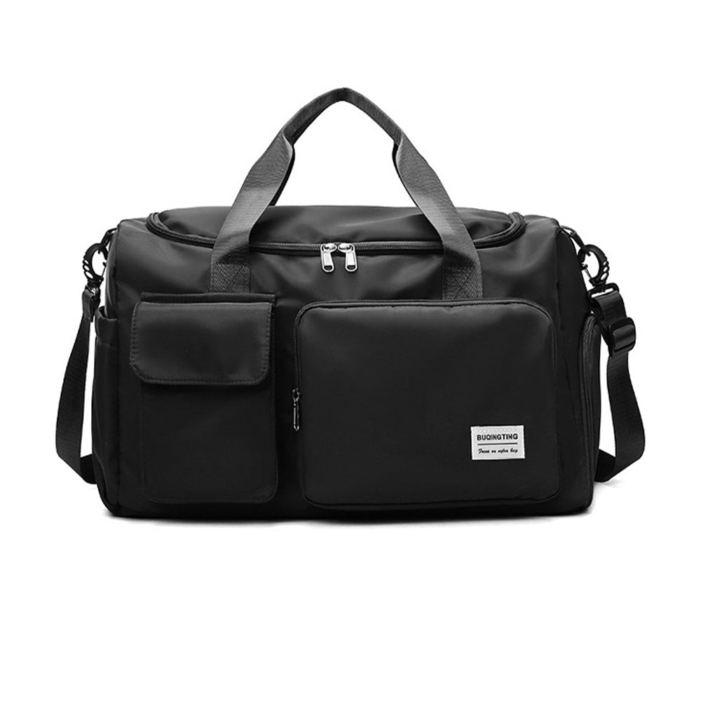 V562-GU24-JA437BLACK-202503261937-00 Vibe Geeks Waterproof and Lightweight Zipper Sports Gym Bag with Shoe Compartment - Black - Image 1