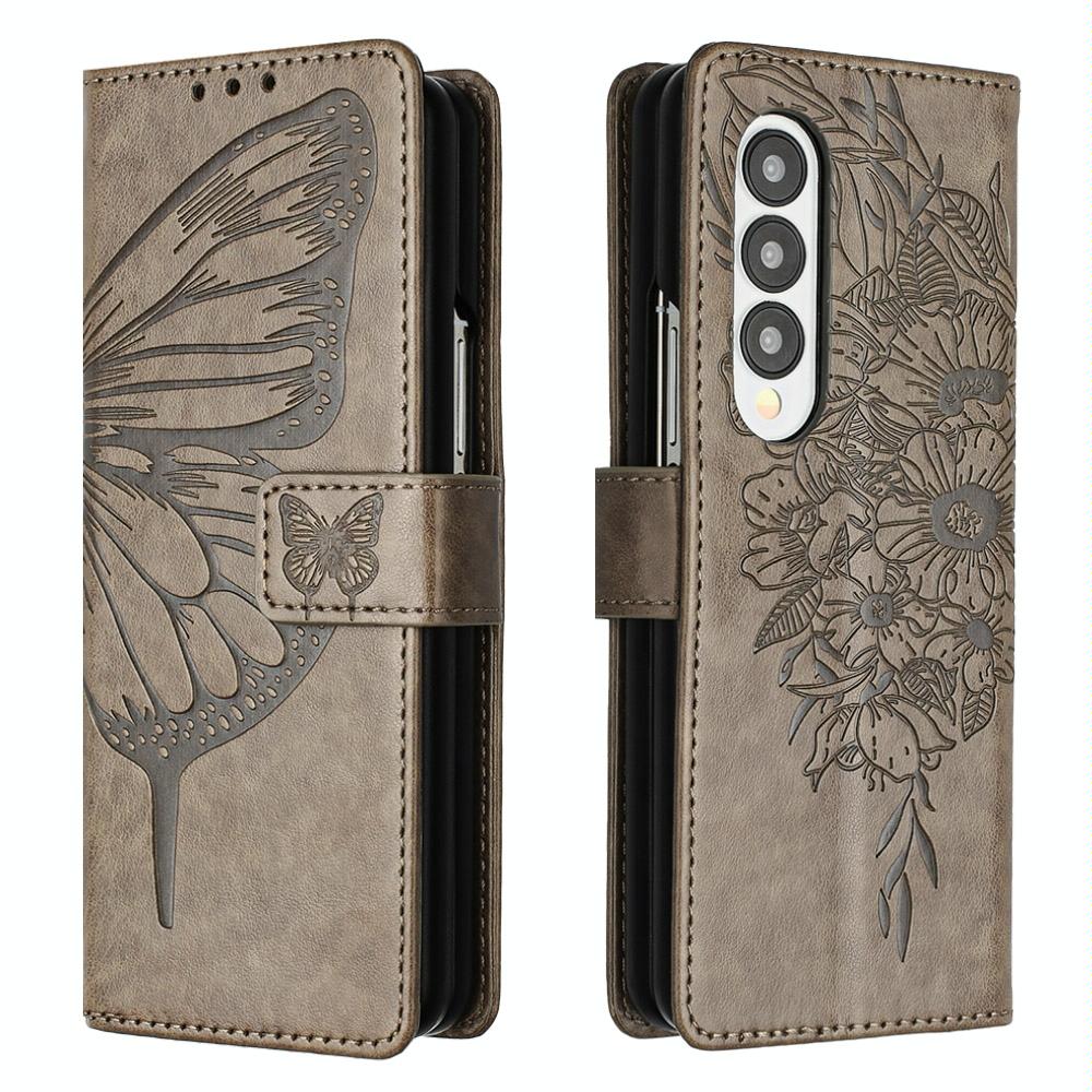 V562-H208387300ADE-227091-00 For Samsung Galaxy z Fold4 5G Butterfly Embossed Leather Phone Case - Grey - Image 1