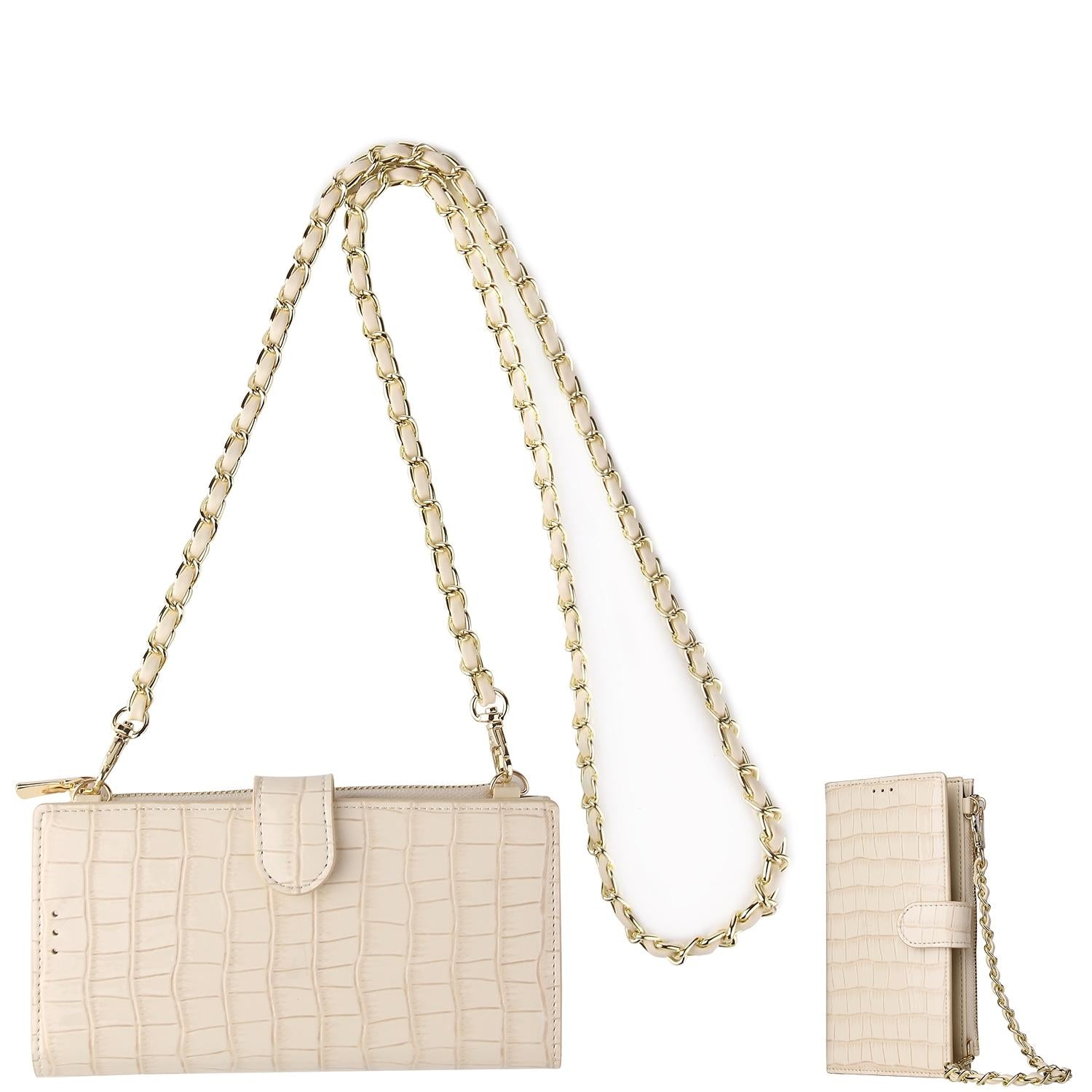 V562-I104640300ADE-202505191721-00 Convertible Crossbody Phone Purse With Chain - Beige White - Image 1