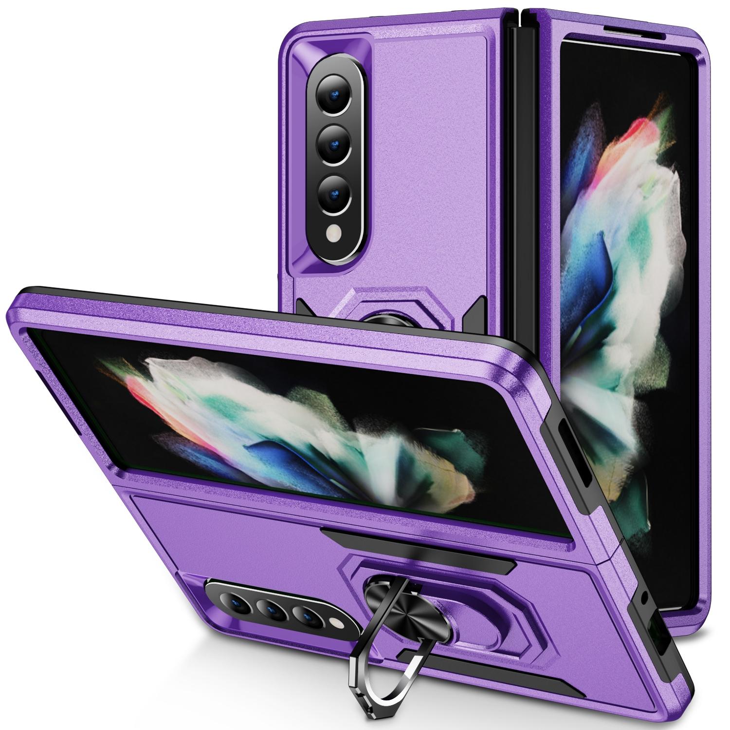 V562-I109154300ADE-202505291226-00 For Samsung Galaxy Z Fold4 5G Shockproof Case With Holder - Pc Tpu - Purple + Black - Image 1
