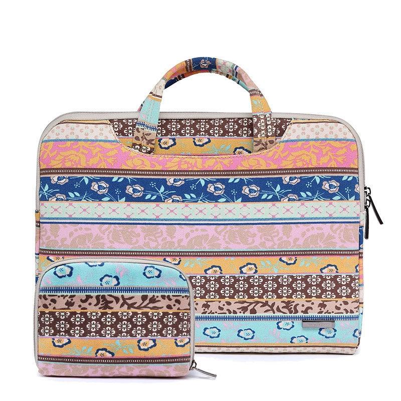 V562-J1027175950DBT-202502282006-00 11.6 Inch Simple Business Laptop Bag with Liner - Ls-116 - Canvas Vintage Pattern Pink - Image 1
