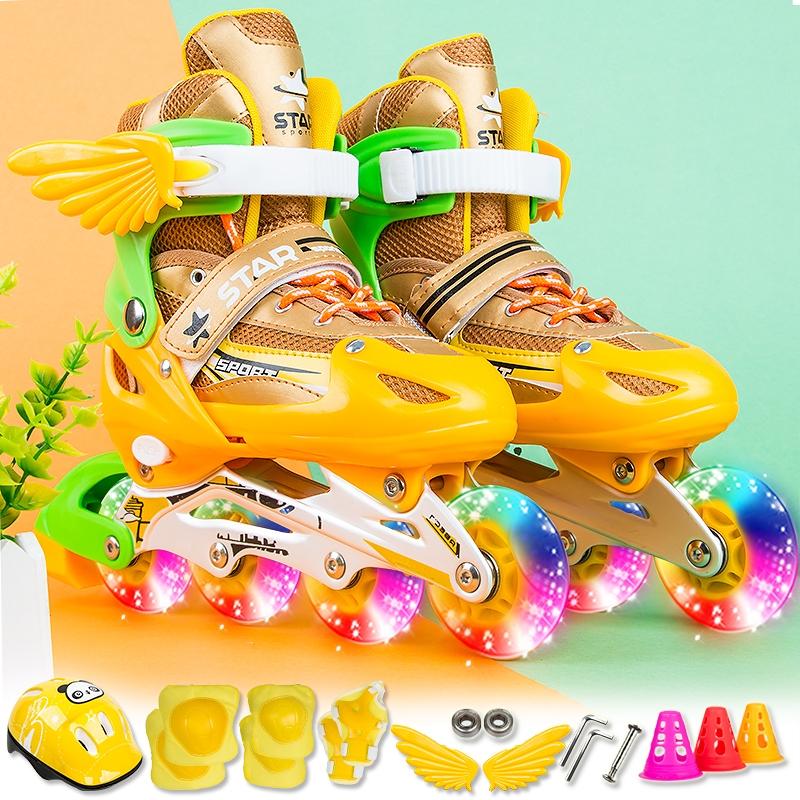 V562-J2783GO-202502241435-00 Adjustable Kids Roller Skates Set - Single Flash Wheels - Size s - Gold - Image 1