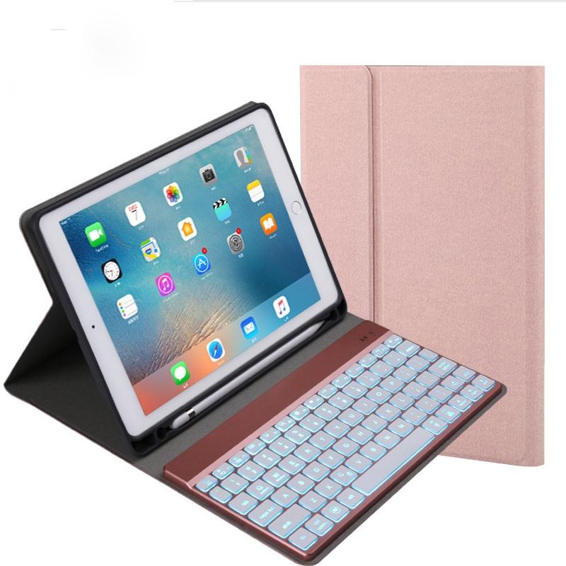 V562-JC7200IRP-202504291921-00 Detachable Bluetooth Keyboard & Leather Tablet Case For Ipad Pro / Air 9.7 With Colourful Backlight & Holder - Champagne Gold - Image 1