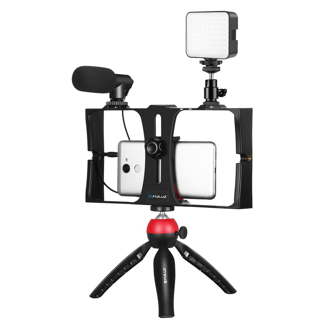 V562-R5903TKP-222043-00 Vlogging Live Broadcast Kit With Led Fill Light Microphone Tripod Mount & Cold Shoe Head - Red - Image 1