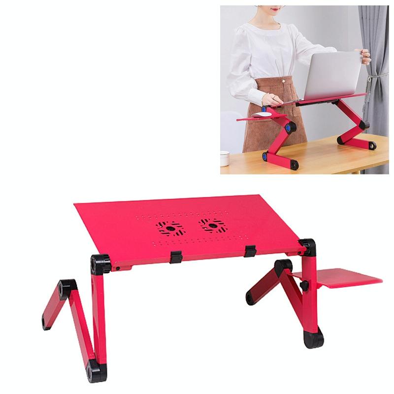 V562-R8633CP-202505261210-00 Adjustable Foldable Laptop Stand with Fans & Mouse Pad - Portable Aluminum - Red - Image 1