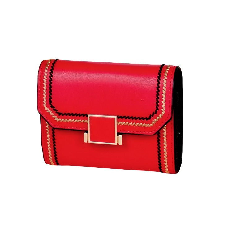 V562-R9510BCC-202504021921-00 Snap Button Rfid Leather Wallet - Compact Design - Red - Image 1