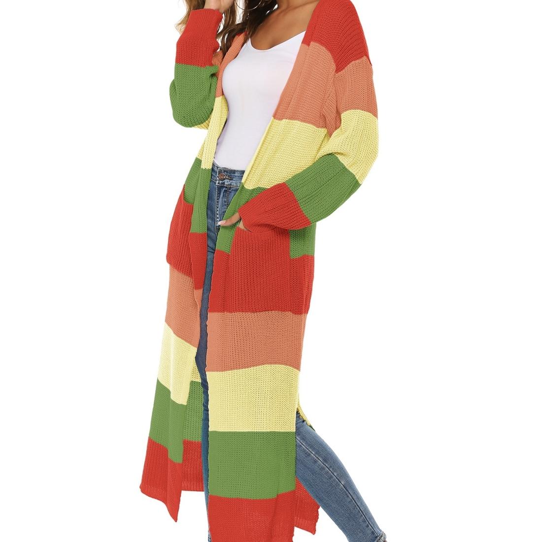 V562-RA31628542YZ-202505262021-00 Contrast Striped Knit Sweater Blue Pink - L - Orange Green L - Image 1