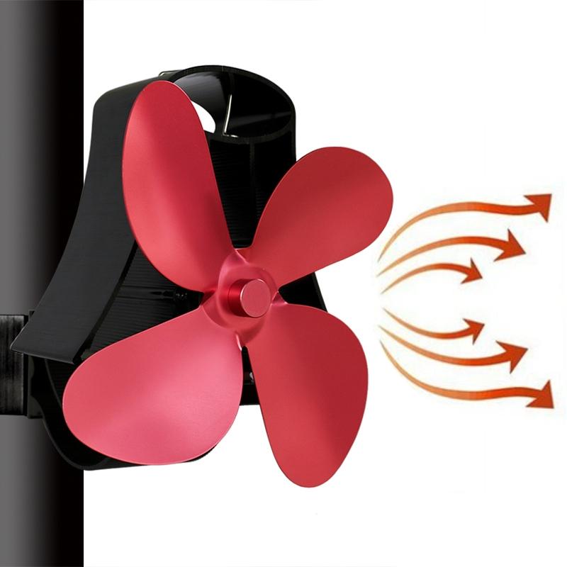 V562-RR9200FE-202502241445-00 4-blade Heat Powered Fireplace Stove Fan - Aluminum - Rose Red - Image 1