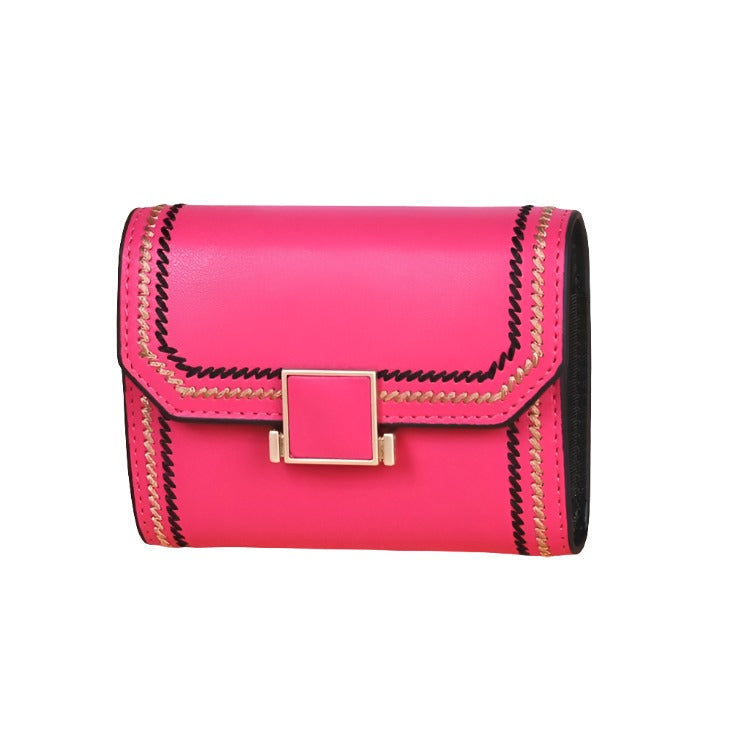 V562-RR9510BCC-202504021921-00 Snap Button Rfid Leather Wallet - Compact Design - Rose Red - Image 1