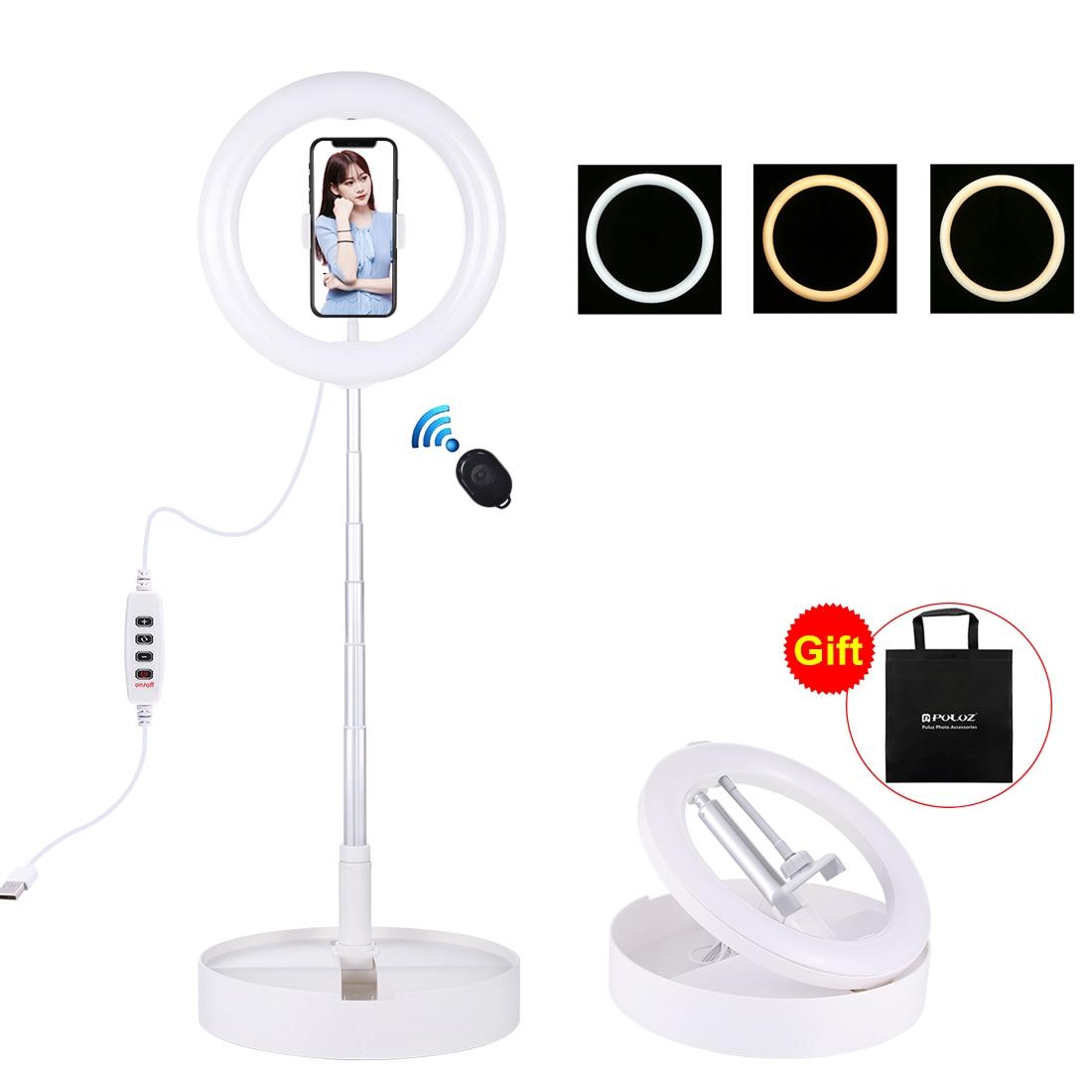 V562-W084UP-202502241352-00 10.2 Dual-colour Led Ring Light with Usb Bluetooth Remote and Phone Holder - White - Image 1