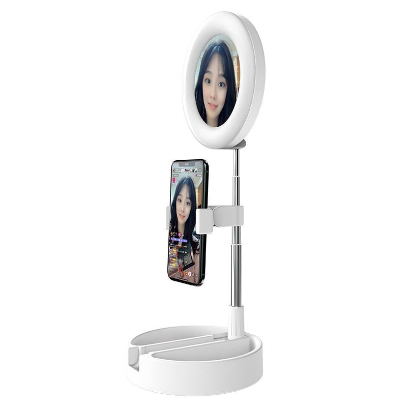 V562-W7631SXPI-221797-00 Foldable Desktop Makeup Mirror Holder with Storage - White - Image 1