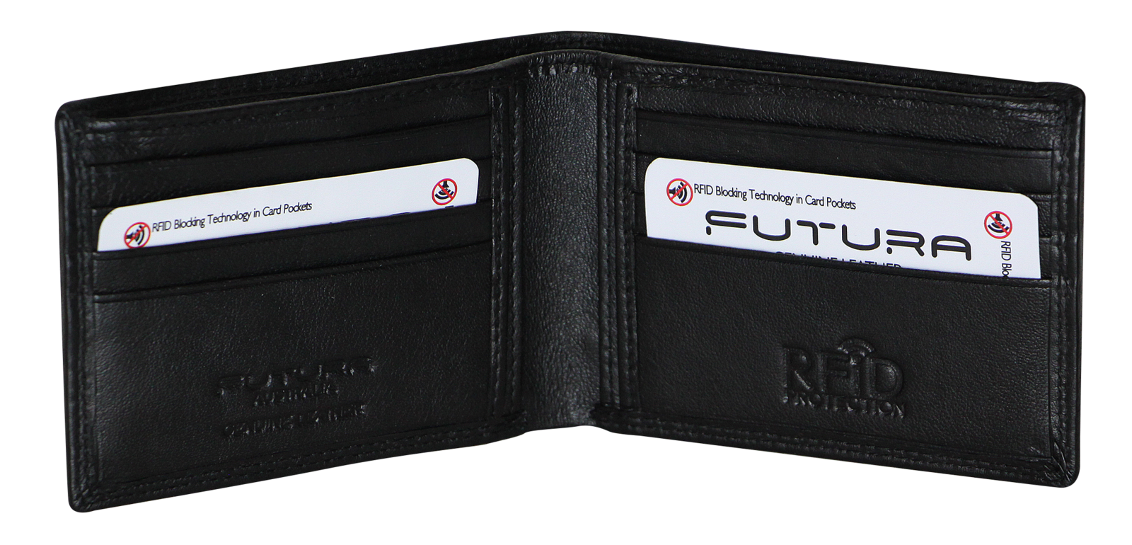 V563-00183L-BLACK-167441-00 Futura Mens RFID Slim Genuine Leather Wallet - Black - Image 1